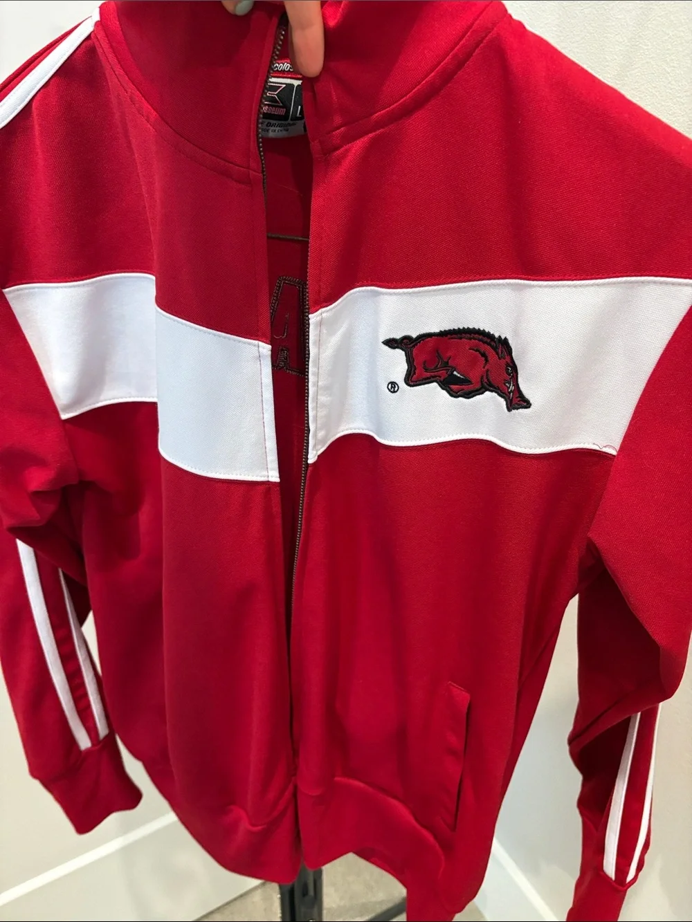 NCAA Arkansas Razorbacks Men's Red White Zip-Front Track Jacket - Large